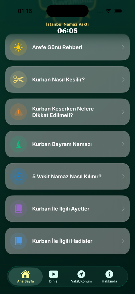 Kurban Rehberi Ekranı